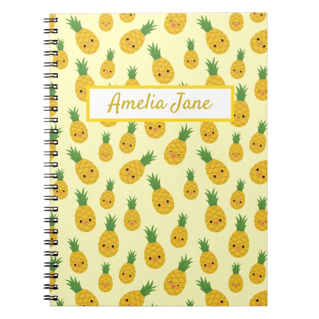 Caderno Espiral Notebook Impressão de abacaxi personalizável (Frente)