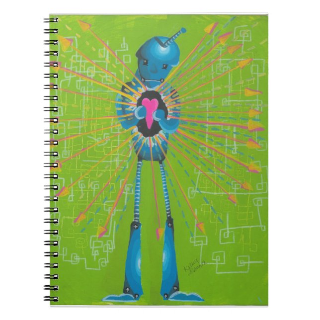 Caderno Espiral Notebook impressão Robot pintado à mão (Frente)