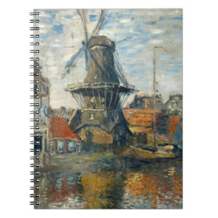 Caderno Espiral Notebook impressionista de Windmill holandês Harbo