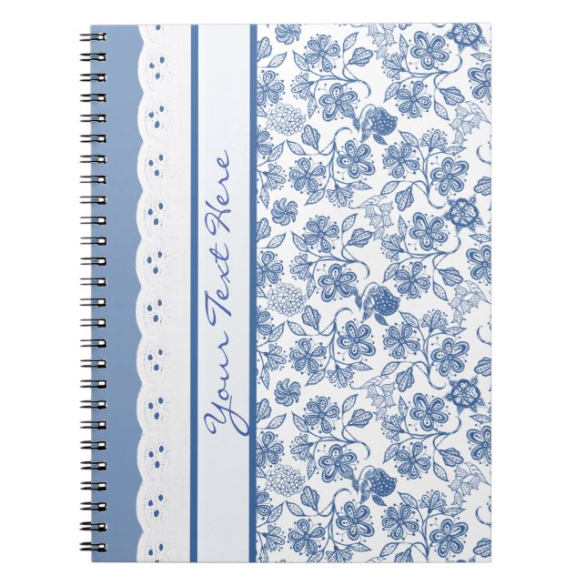 Caderno Espiral Notebook Indigo Floral e Faux Lace personalizado (Frente)