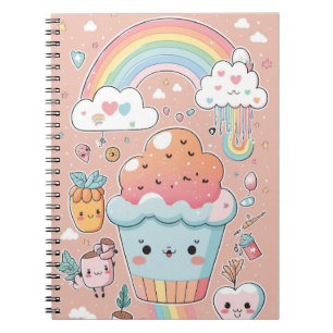 Caderno Espiral Notebook infantil Legal padrão com Cupcake e arco-