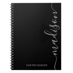 Caderno Espiral Notebook inicial de nome de Cinza preta moderna mo