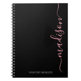 Caderno Espiral Notebook inicial do nome preto moderno cor-de-rosa