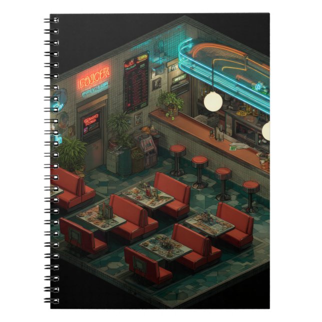 Caderno Espiral Notebook Isométrico Night Diner Glow (Frente)