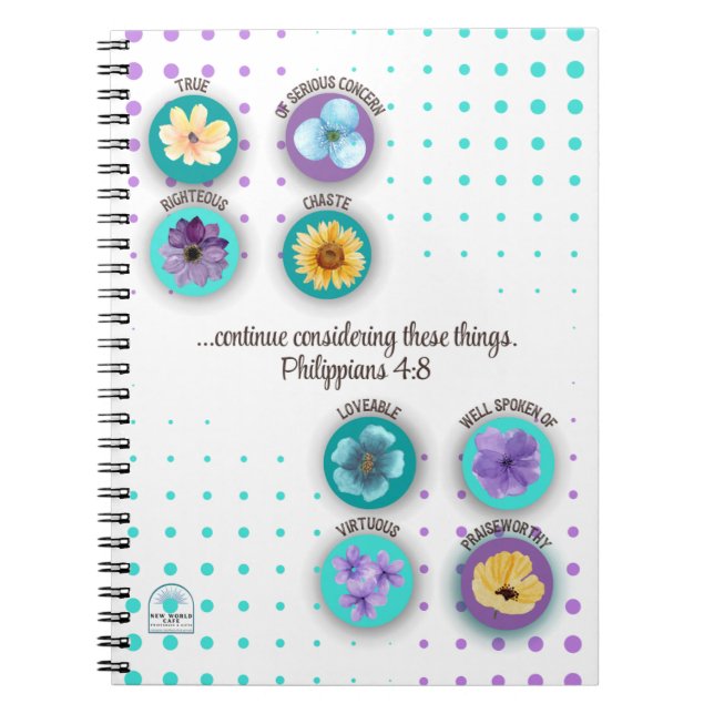 Caderno Espiral Notebook JW - Philippians 4:8 (Frente)