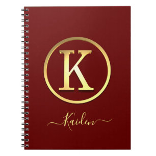 Caderno Espiral Notebook K inicial na moda Dourado