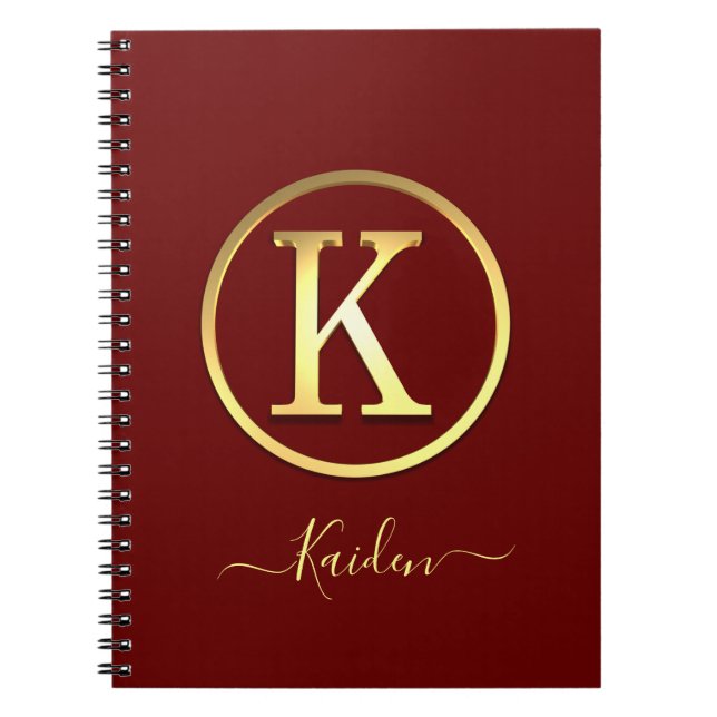Caderno Espiral Notebook K inicial na moda Dourado (Frente)