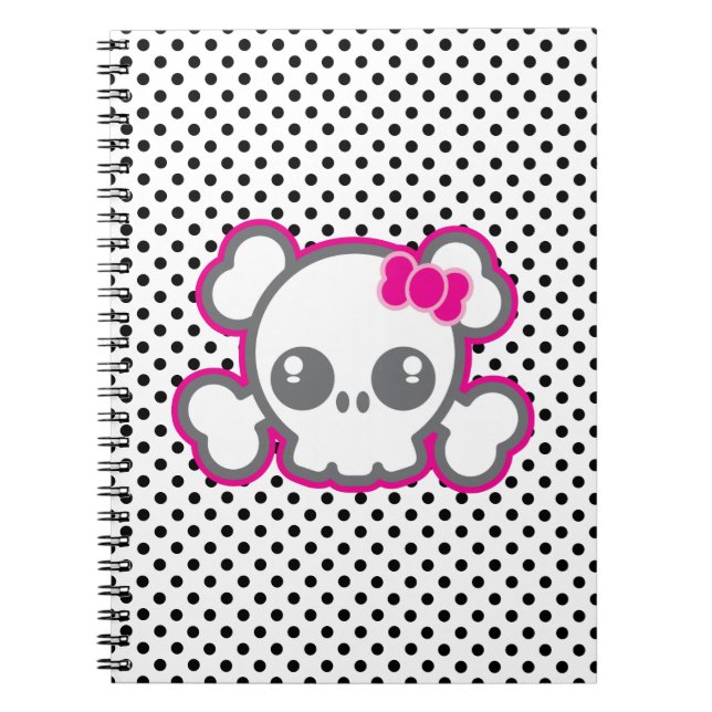 Caderno Espiral Notebook Kawaii Rosa Ribbon Skull (Frente)