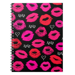 Caderno Espiral Notebook Kisses XOXO vermelho e rosa