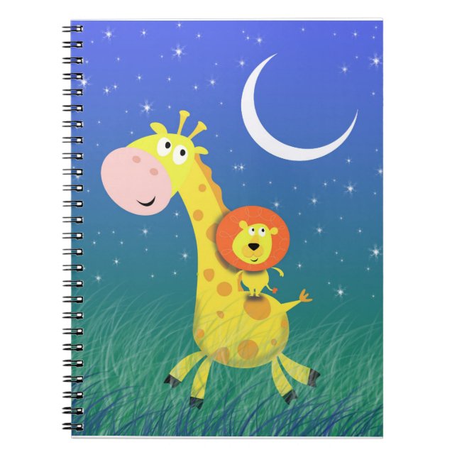 Caderno Espiral Notebook Lion e Giraffe Divertidos (Frente)