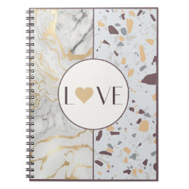 Caderno Espiral Notebook Love Terrazzo-Marble com Dourado coração