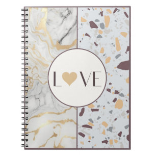 Caderno Espiral Notebook Love Terrazzo-Marble com Dourado coração