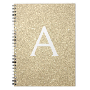 Caderno Espiral Notebook Luxury Dourado Glitter Sparkle Monograma