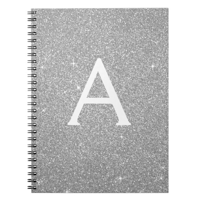 Caderno Espiral Notebook Luxury Silver Glitter Sparkle Monograma (Frente)