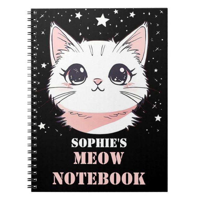 Caderno Espiral Notebook Meow com gato bonito (Frente)