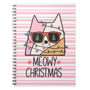 Caderno Espiral Notebook Meowy Christmas Lights