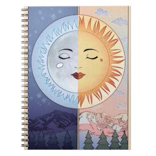 Caderno Espiral Notebook misterioso estilo Lua e Sun Vintage