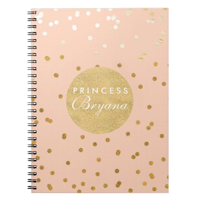 Caderno Espiral Notebook moderno Peach & Dourado Shiny Confetti (Frente)