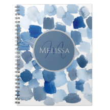 Notebook Monograma Blue Abstrato Watercolor