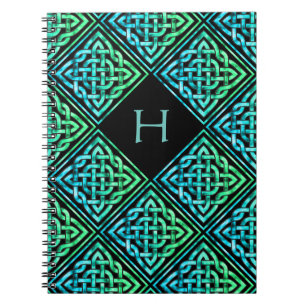 Caderno Espiral Notebook Monograma Celtic Knot Blue Green