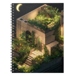 Caderno Espiral Notebook Moonlit Rooftop Garden Retreat