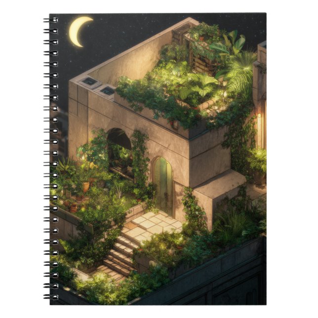 Caderno Espiral Notebook Moonlit Rooftop Garden Retreat (Frente)