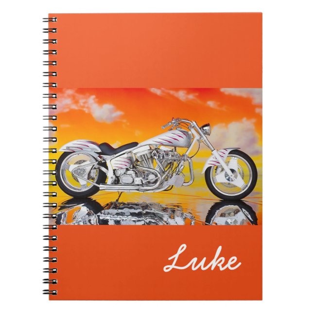 Caderno Espiral Notebook - Motociclo e nome personalizado (Frente)