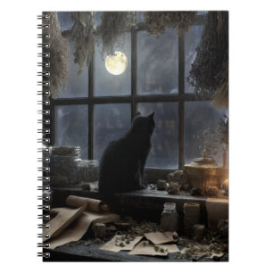 Caderno Espiral Notebook Mystical Cat Moonlit Window
