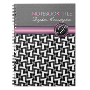 Caderno Espiral Notebook Na moda Black White Pattern Monograma