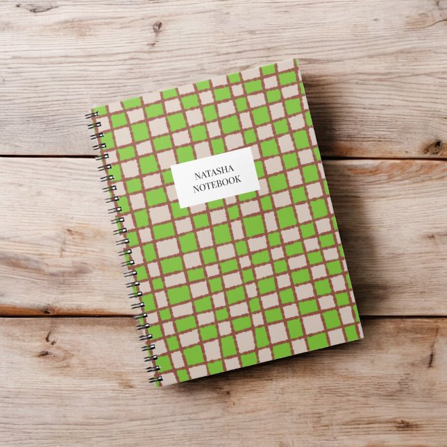 Caderno Espiral Notebook Na moda Verde Brown Checkerboard (Criador carregado)
