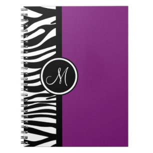 Caderno Espiral Notebook Na moda Zebra com monograma roxo impresso