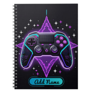 Caderno Espiral Notebook Neon Gamer Controller - Nome editável