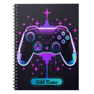 Caderno Espiral Notebook Neon Gamer Controller (Nome Editável)