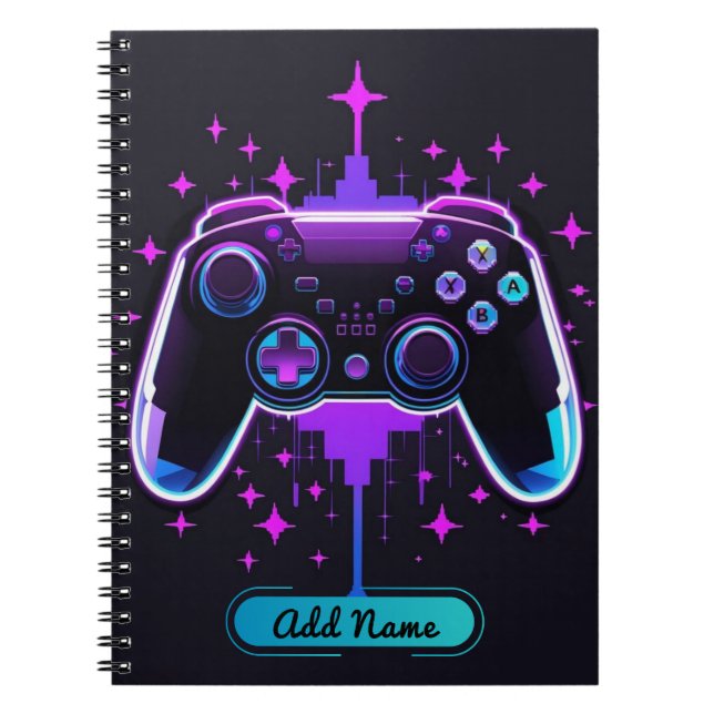 Caderno Espiral Notebook Neon Gamer Controller (Nome Editável) (Frente)