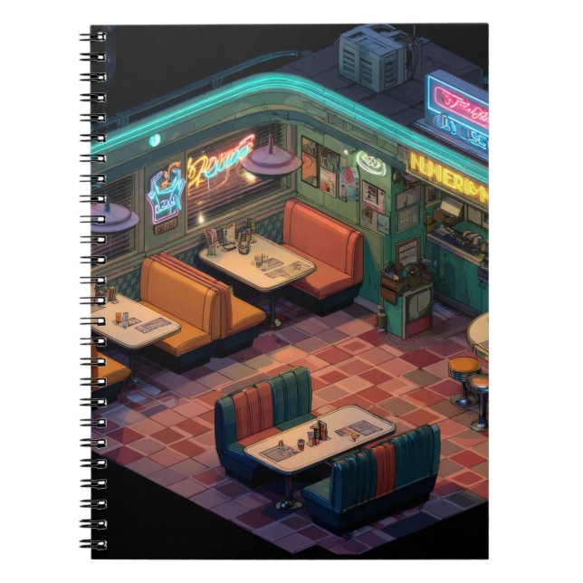 Caderno Espiral Notebook Neon Retro Pixel Diner Scener (Frente)