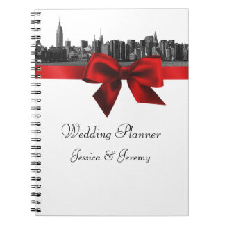 Caderno Espiral Notebook NYC Wide Skyline Enchido BW Dk Red Planne