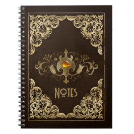 Caderno Espiral Notebook Ornamentado Brown e Frame Dourado