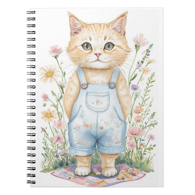 Caderno Espiral Notebook ou Diário de Gato de Jardim (Frente)