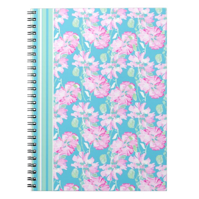 Caderno Espiral Notebook ou Diário espiral, Bonito rosas rosa (Frente)