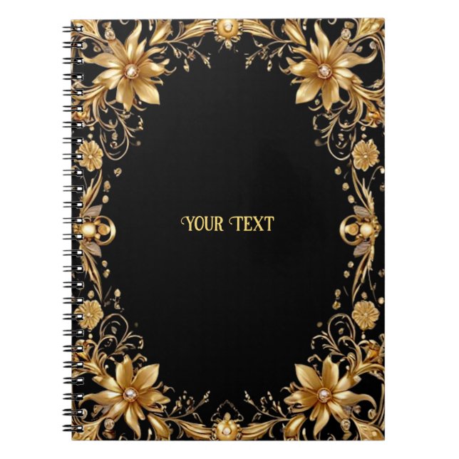 Caderno Espiral Notebook Ouro Floral (Frente)