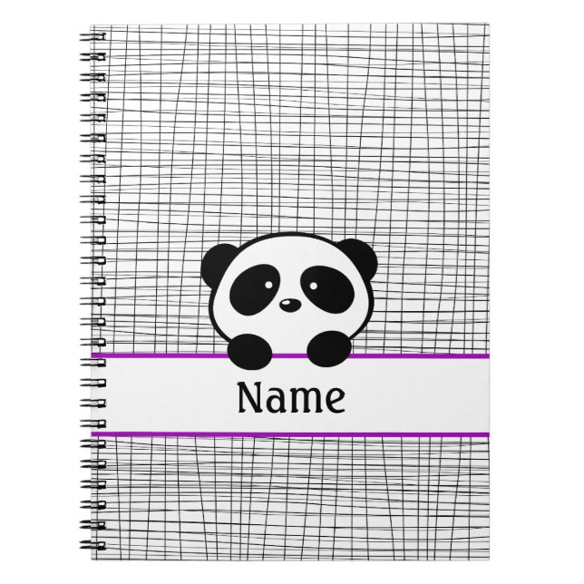 Caderno Espiral Notebook Panda Bear Roxo e Preto Personalizado (Frente)