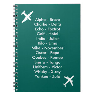 Caderno Espiral Notebook para avião fonético Alfabeto de avião azu