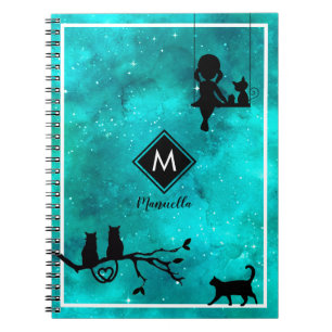Caderno Espiral Notebook para gatos e galáxias