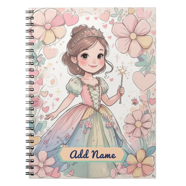 Caderno Espiral Notebook Pastel Princess - Nome Editável (Frente)