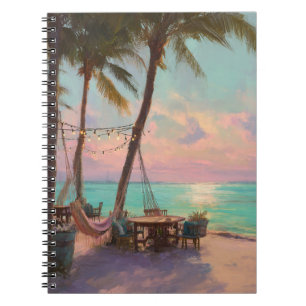 Caderno Espiral Notebook Pastel Sunset Hammock Beach Café Art