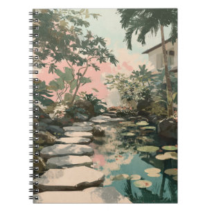 Caderno Espiral Notebook peaceful Garden Path Lily Pond Art