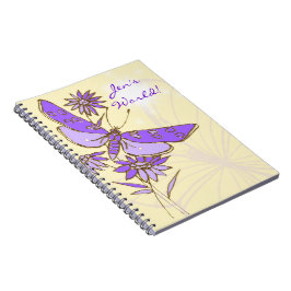 Caderno Espiral Notebook Peach Purple Butterfly