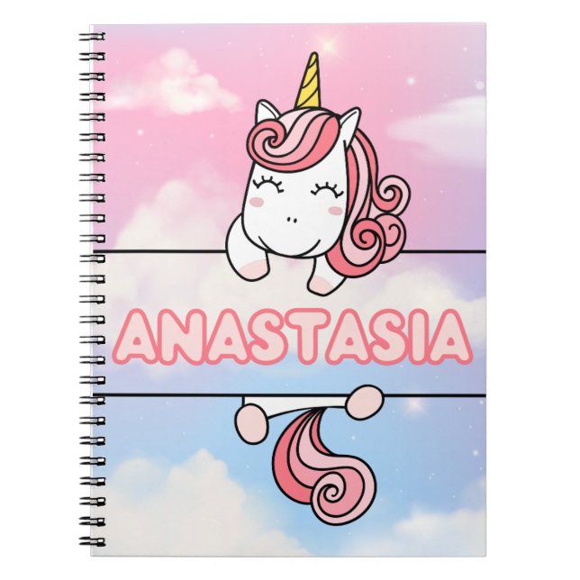 Caderno Espiral Notebook Personalizado Anastasia Unicorn Girlie (Frente)