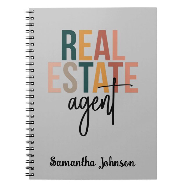 Caderno Espiral Notebook Personalizado Boho Real Estate Agent Gift (Frente)