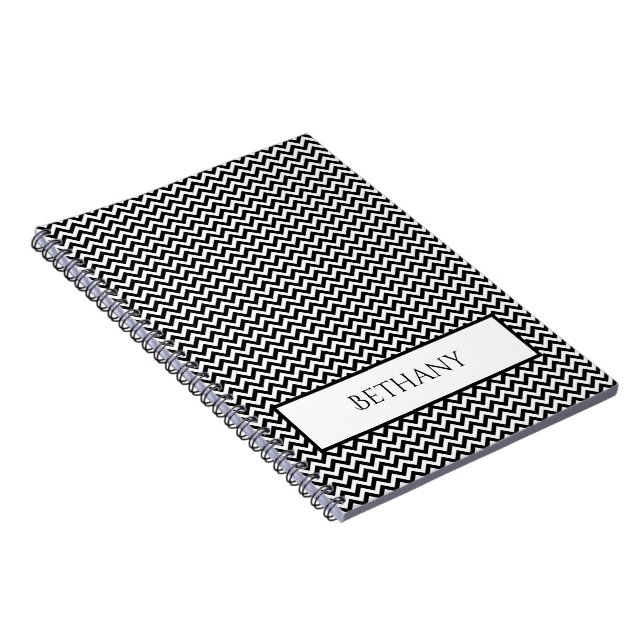 Caderno Espiral Notebook Personalizado Chevron Simples Preto (Lado Direito)